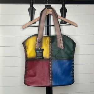 Real leather patchwork handbag NWT